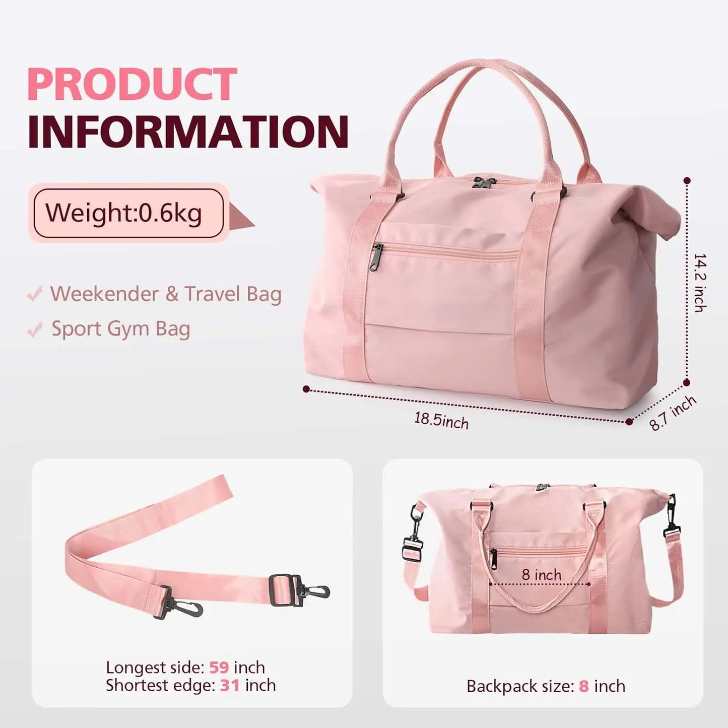 Compact Gym Bag for Women for Travel With Yoga Mat Holder Travel