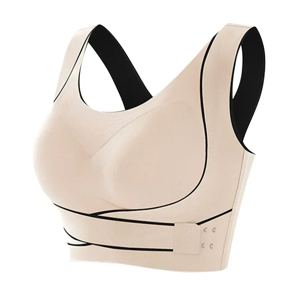 NONECN Wireless Padded Sports Bra Front Adjustable Buckle