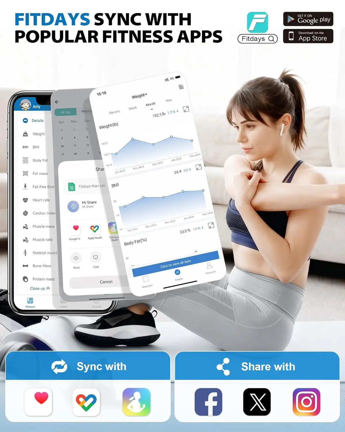 Smart Body Fat Scale With 22 Health Metrics Heart Rate Monitor 400lb