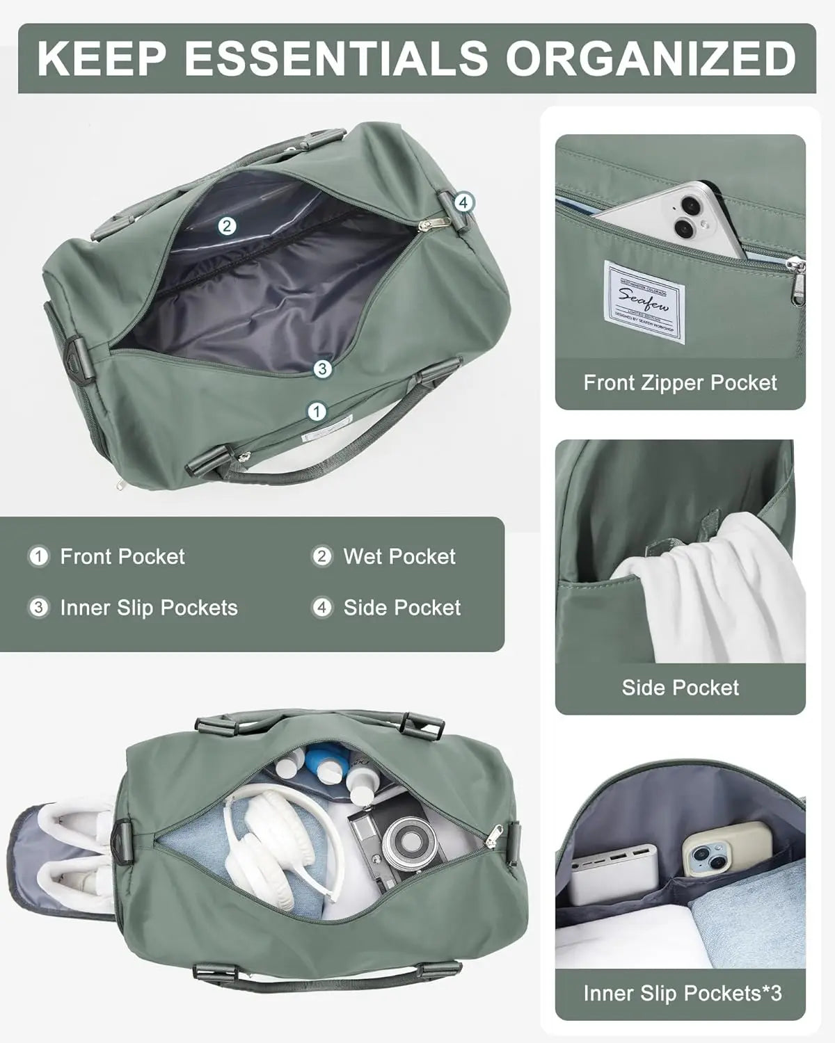 Women's Gym Bag, Travel Duffel Carry-On Sport Tote for Weekend Overnight Trips