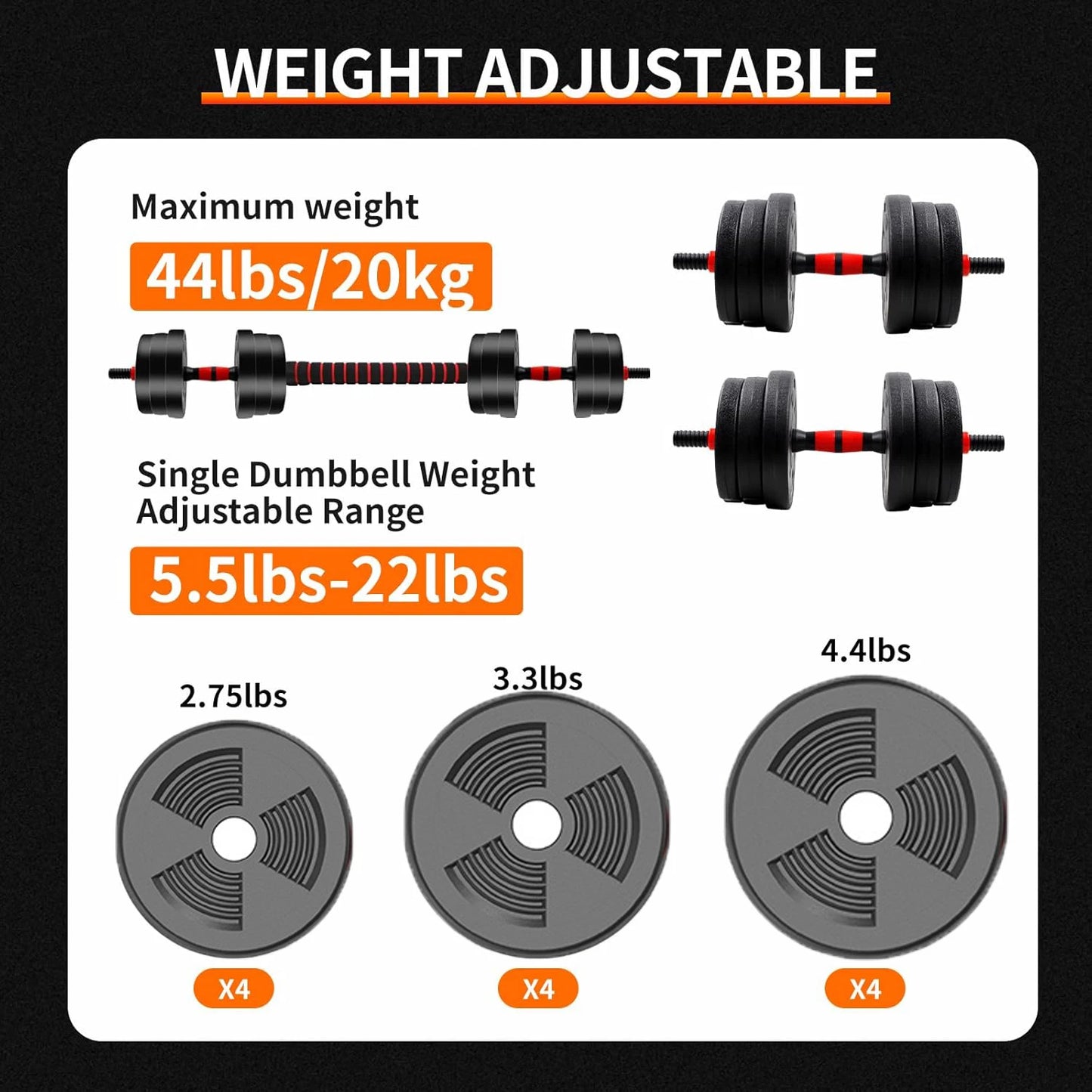 Adjustable Dumbbell Barbell Set With Anti Slip Grip Weight Plates