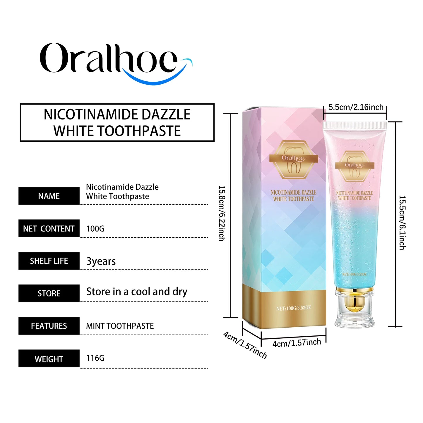Oralhoe Niacinamide Whitening Toothpaste for Bright Teeth and Fresh Breath