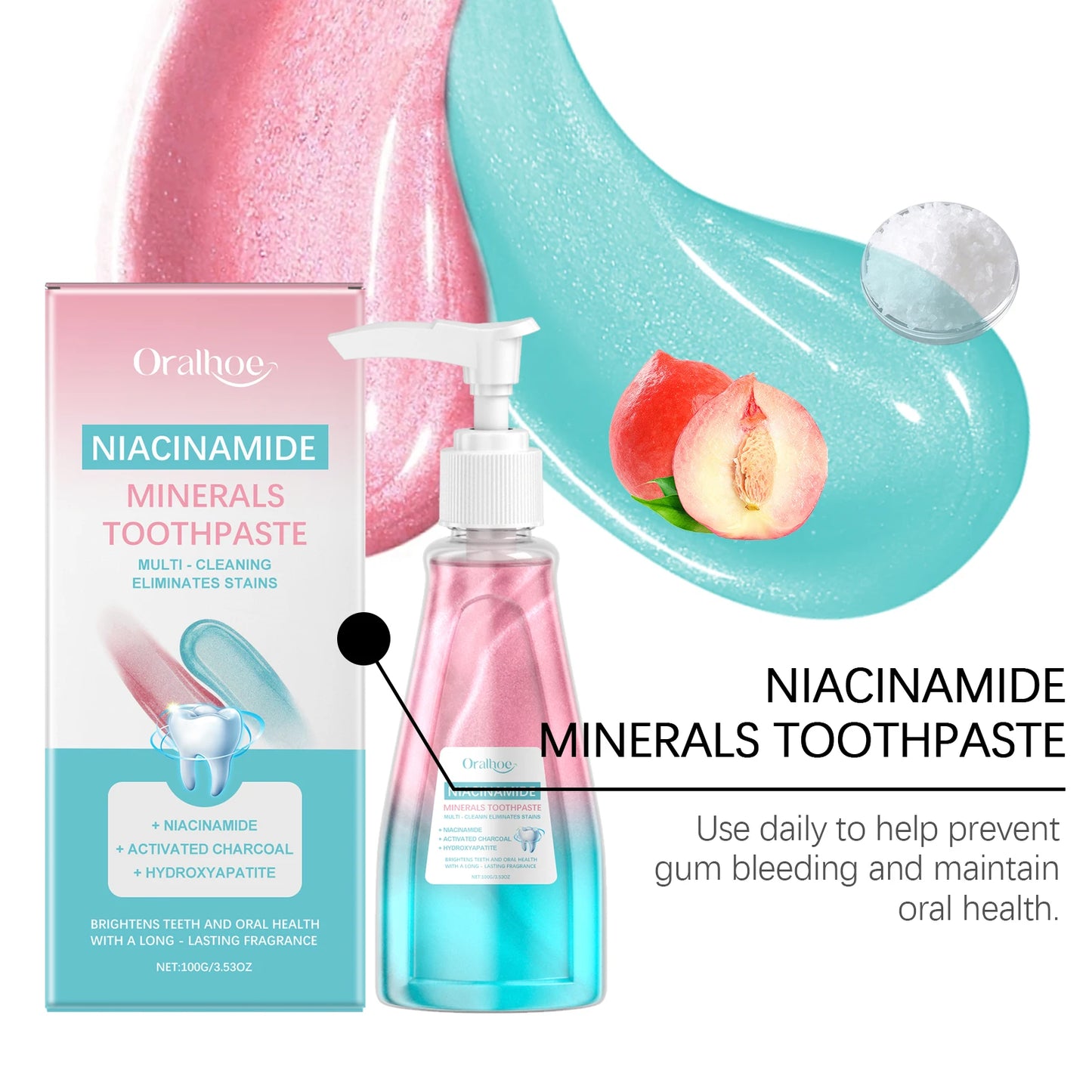 Oralhoe Niacinamide Whitening Toothpaste for Bright Teeth and Fresh Breath
