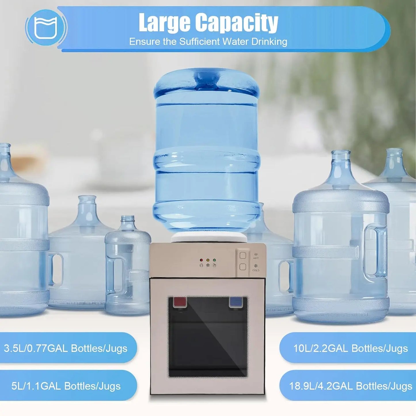 5Gallon Top Loading Water Cooler Dispenser,Hot/Cold Drinking Machine,Countertop water dispenser with three temperature settings