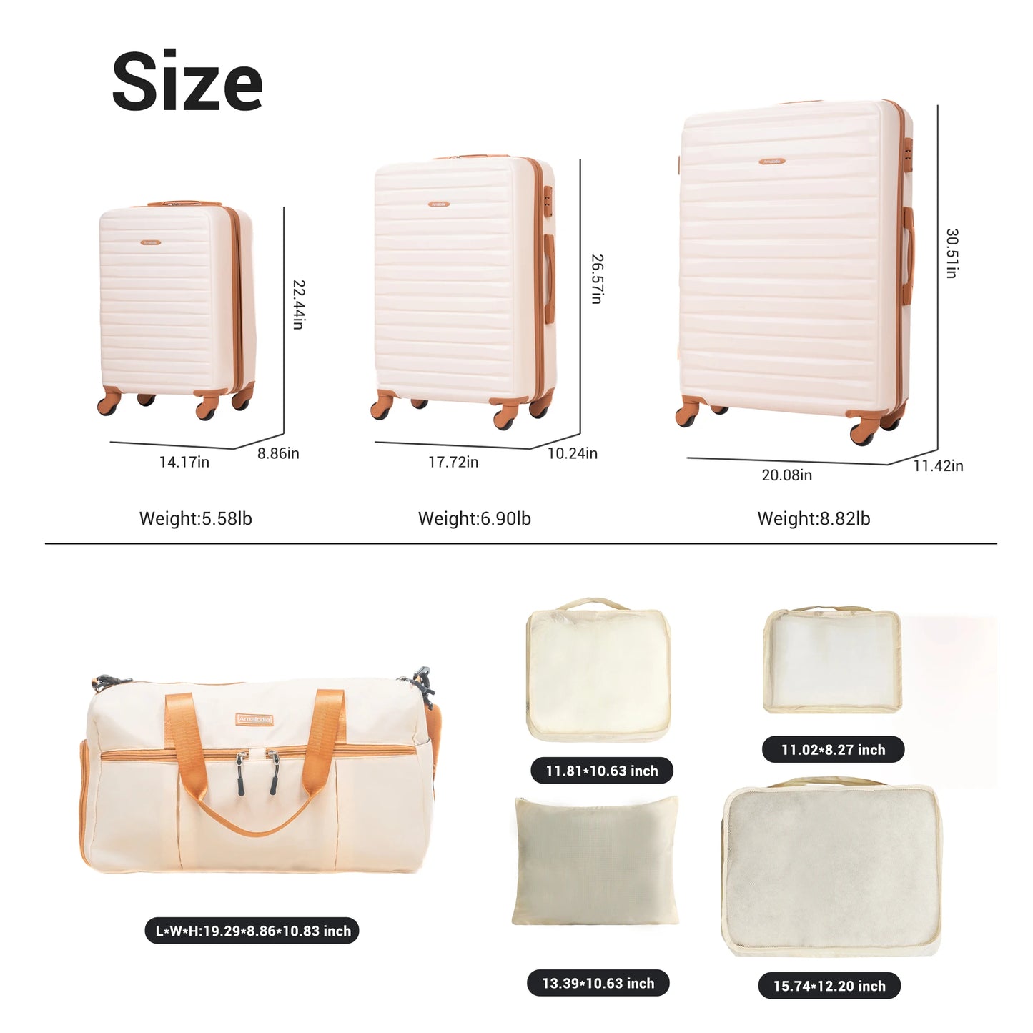 TravelhouseCN 3 Piece Luggage Set With ABS Hard Case And TSA Lock