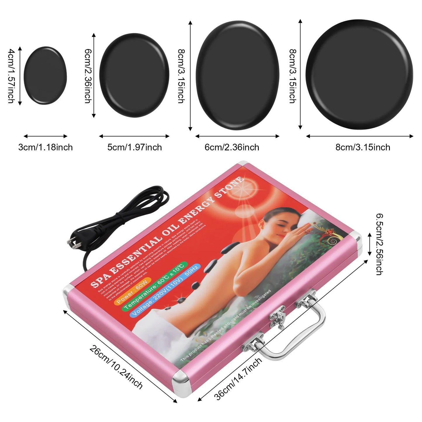 Professional Hot Stone Massage Kit, 20pcs Volcanic Basalt Stones with 110V Heater Box, Spa Therapy Set for Deep Relaxation