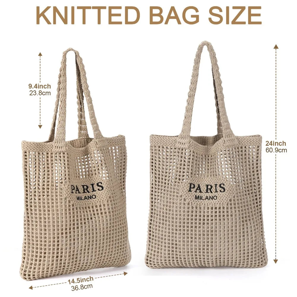 NONECN Crochet Tote Bag For Women Mesh Beach Tote Bag