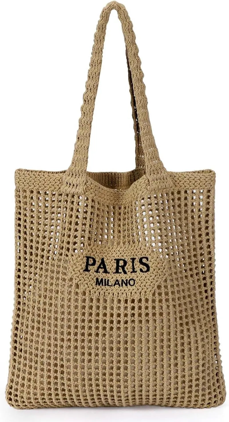 NONECN Crochet Tote Bag For Women Mesh Beach Tote Bag