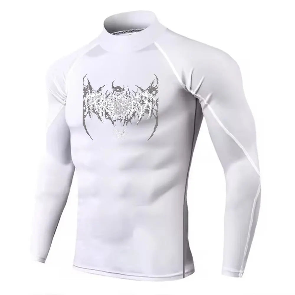 NONECN Y2K Men's Turtleneck Compression Shirt Rash Guard