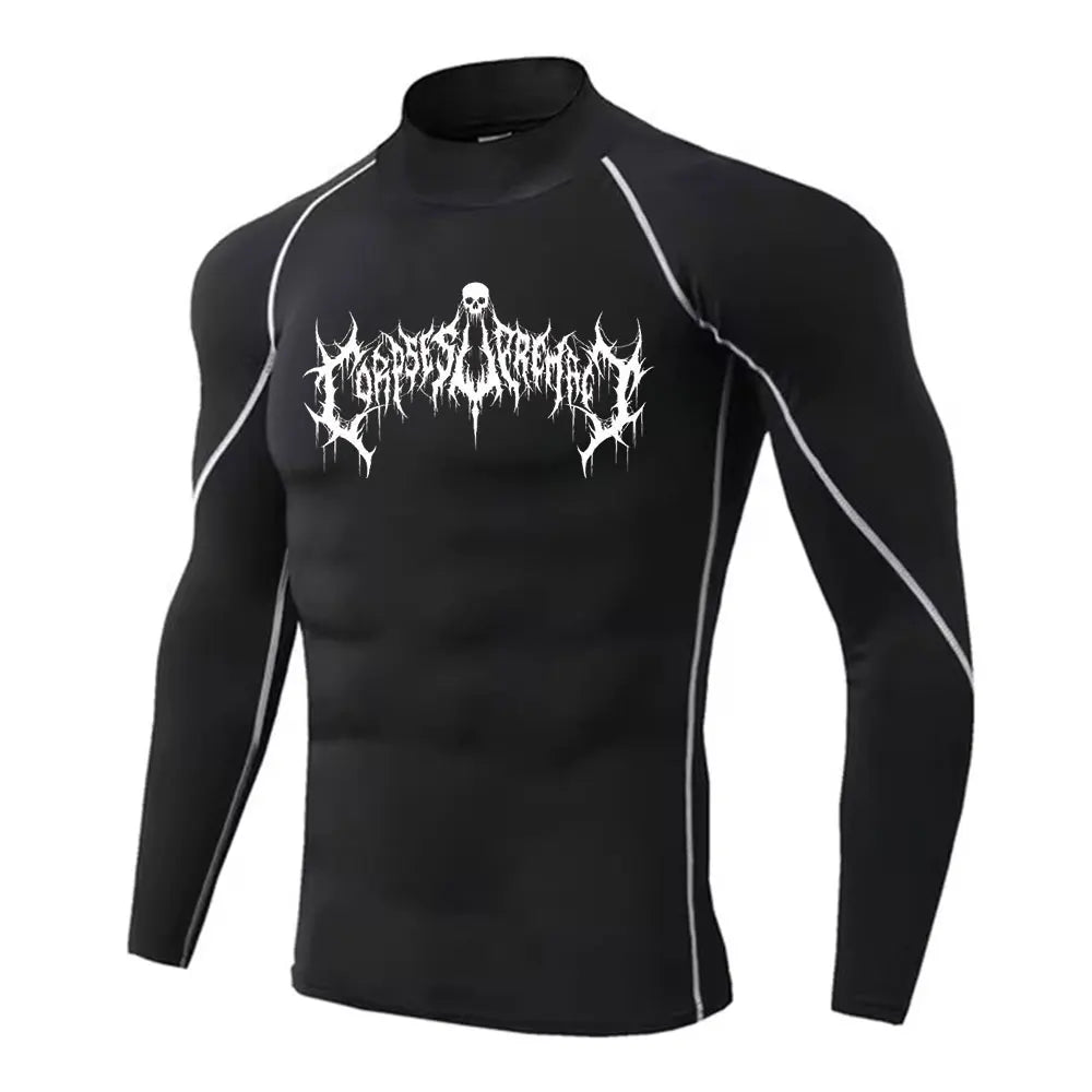 NONECN Y2K Men's Turtleneck Compression Shirt Rash Guard