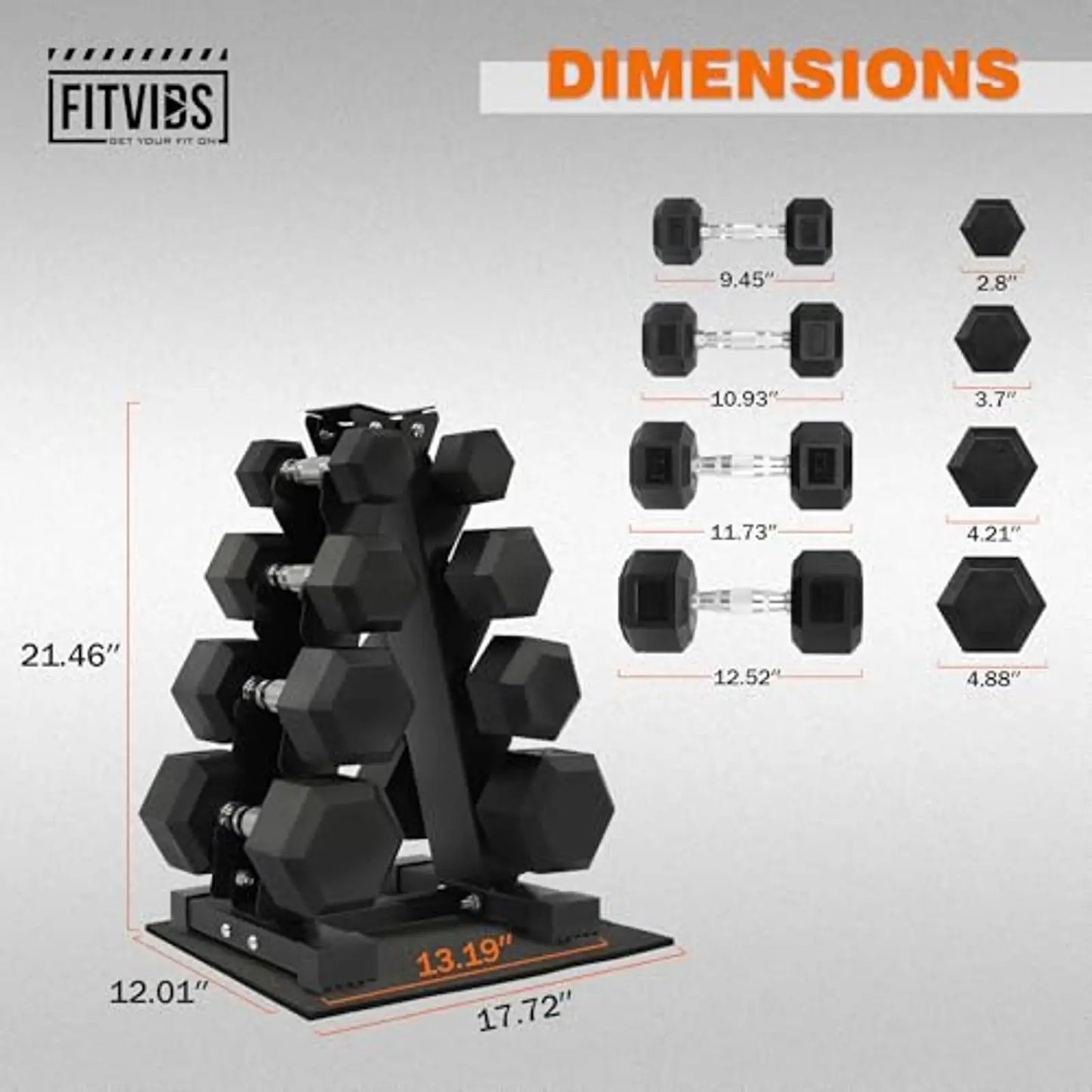Dumbbell Set With Storage Rack Rubber Coated Hex Weights