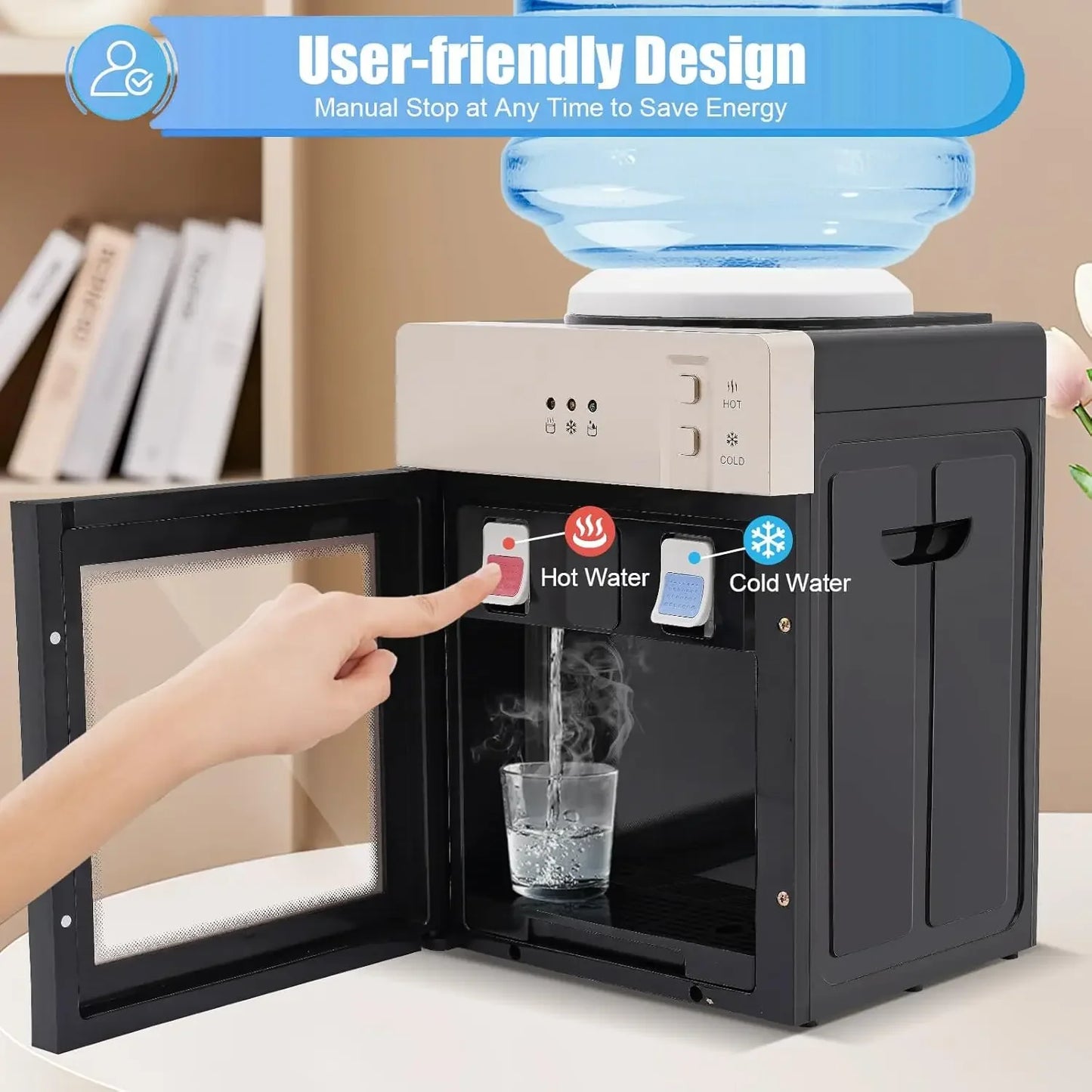 5Gallon Top Loading Water Cooler Dispenser,Hot/Cold Drinking Machine,Countertop water dispenser with three temperature settings