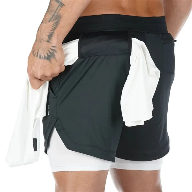 NONECN 2 In 1 Running Shorts Men Quick Dry Fitness