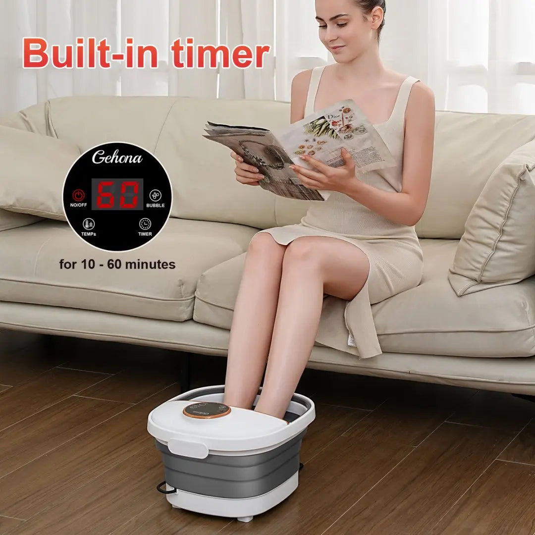 Collapsible Foot Spa Massager Electric Foldable Foot Soaker Tub with Remote Control 24 Heating Levels 6 Massage Rollers Surfing