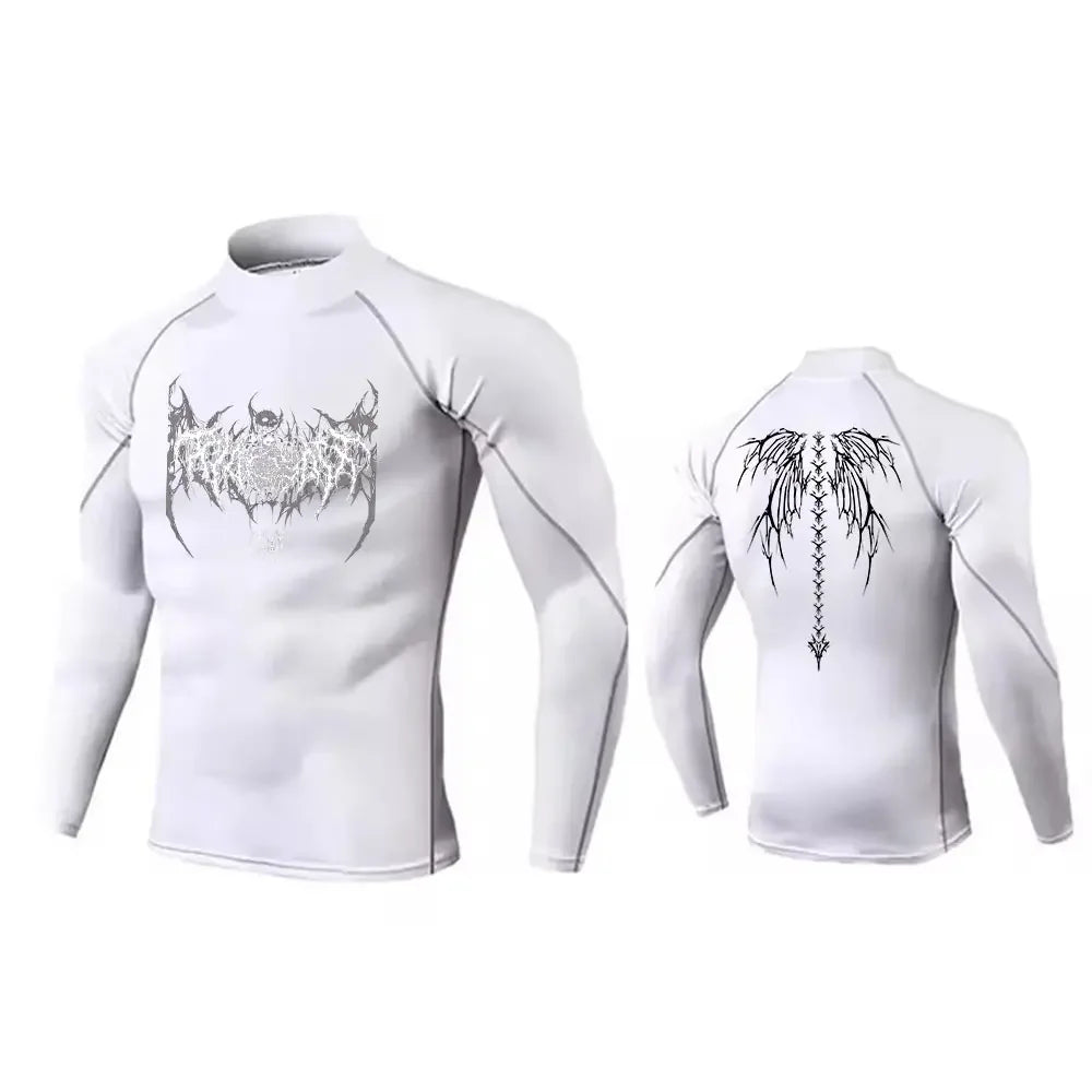 NONECN Y2K Men's Turtleneck Compression Shirt Rash Guard