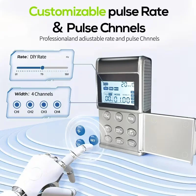 TENS EMS Rechargeable Device With 8 Pads And Carry Case