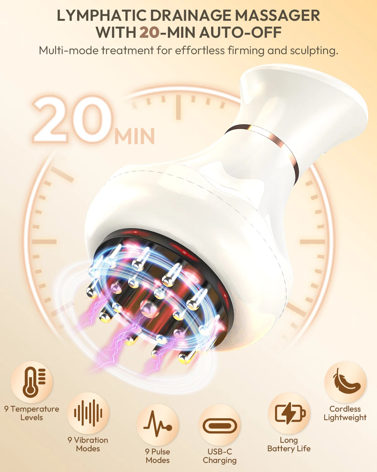 Lymphatic Drainage Massager Anti Cellulite Tool With Heat Vibration