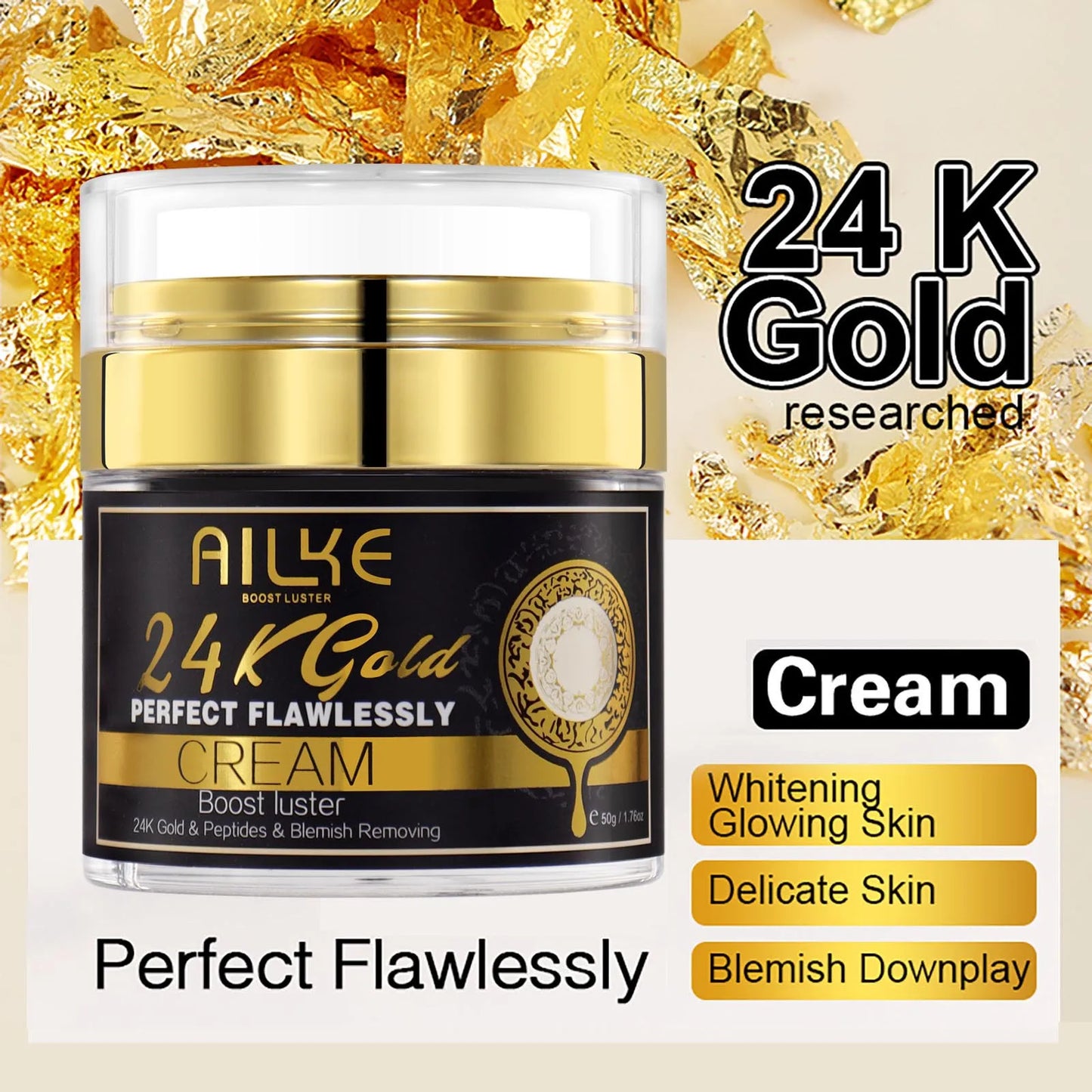 AILKE 24k Gold Face Cream Whitening Dark Spots Glutathione