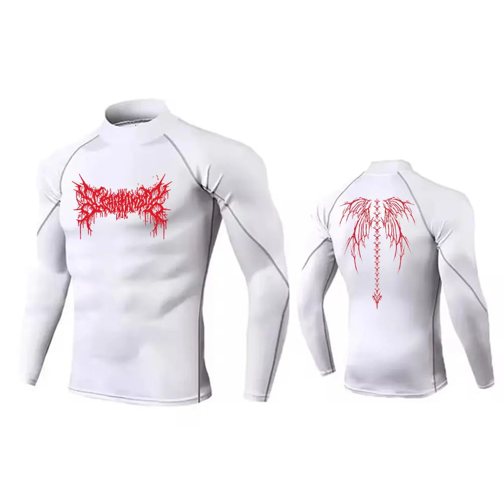 NONECN Y2K Men's Turtleneck Compression Shirt Rash Guard