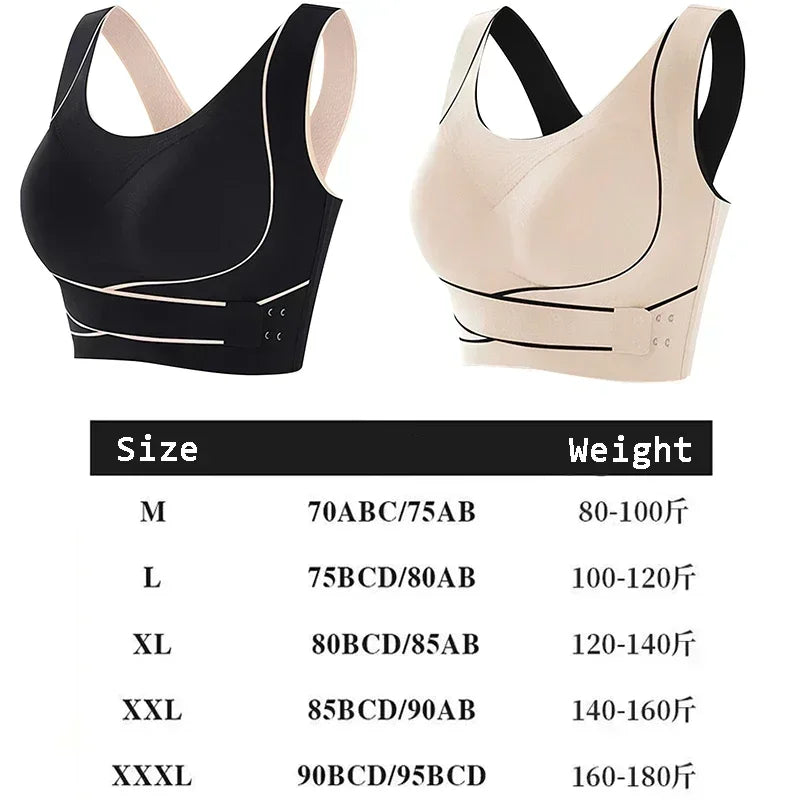 NONECN Wireless Padded Sports Bra Front Adjustable Buckle
