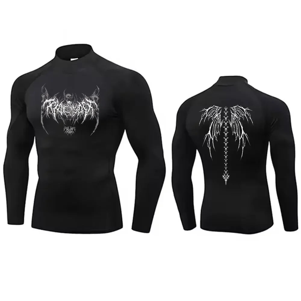 NONECN Y2K Men's Turtleneck Compression Shirt Rash Guard