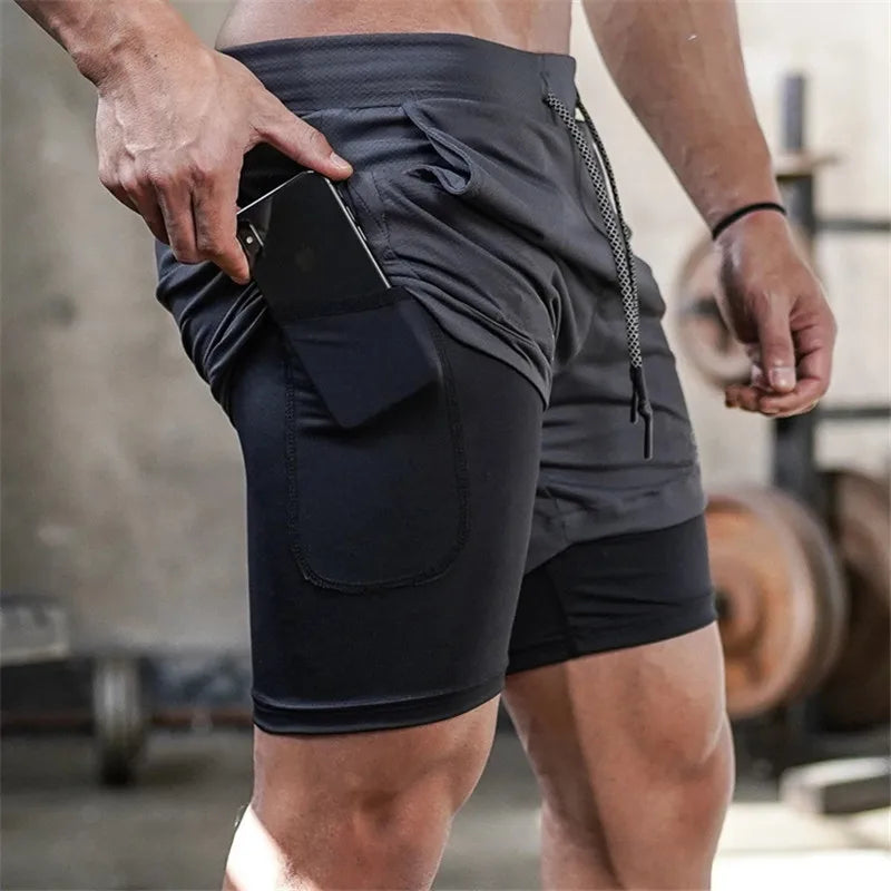 NONECN 2 In 1 Running Shorts Men Quick Dry Fitness