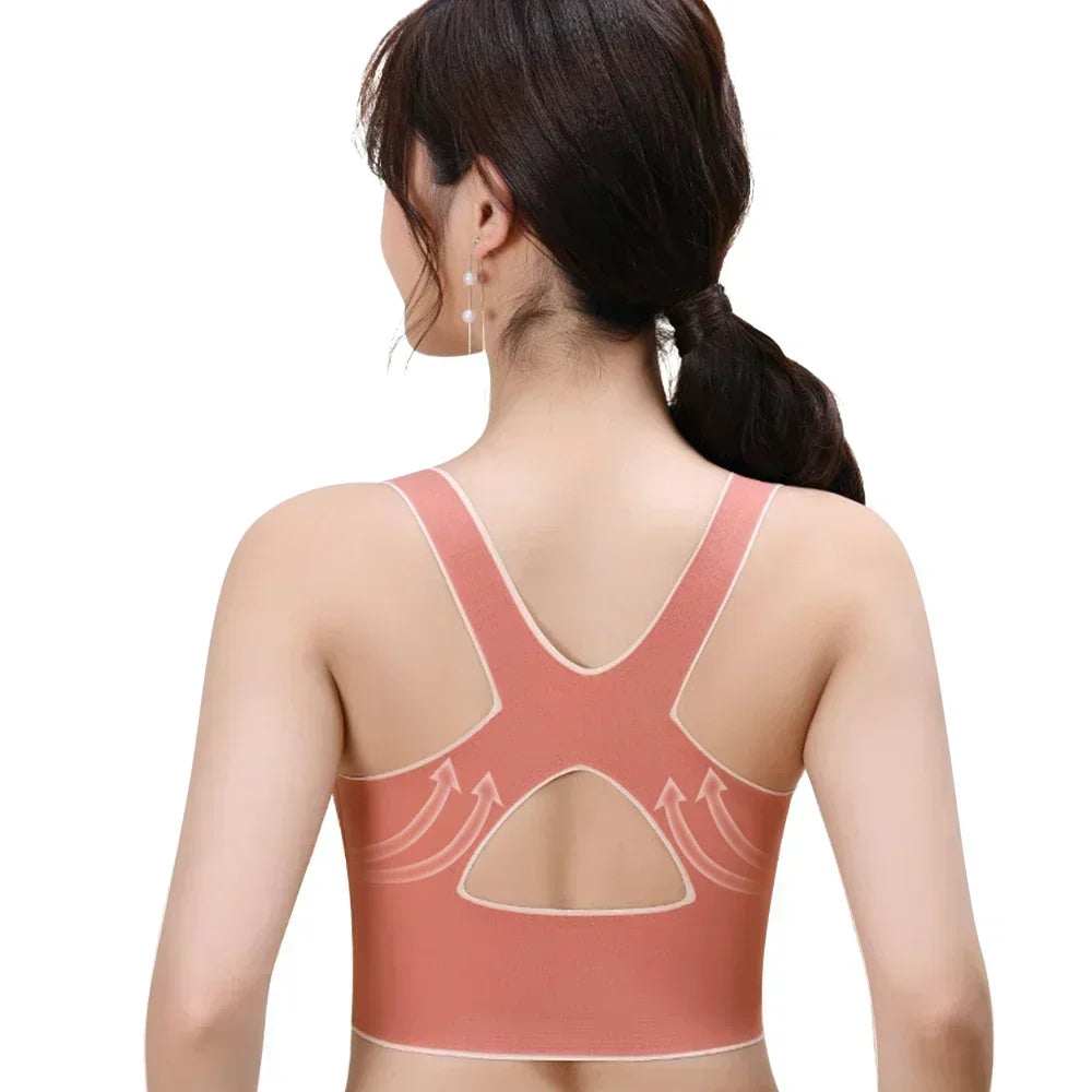 NONECN Wireless Padded Sports Bra Front Adjustable Buckle