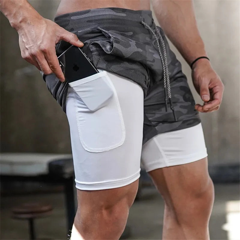 NONECN 2 In 1 Running Shorts Men Quick Dry Fitness