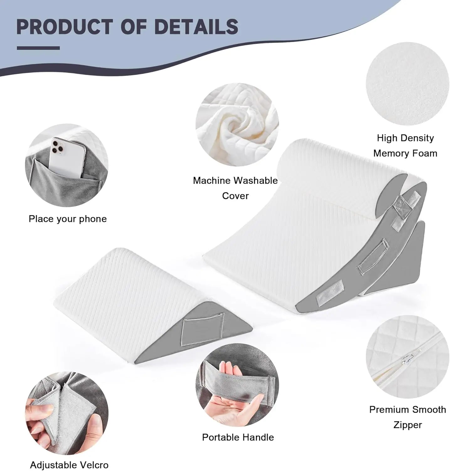 Orthopedic Bed Wedge Pillow Set for Back Pain Relief