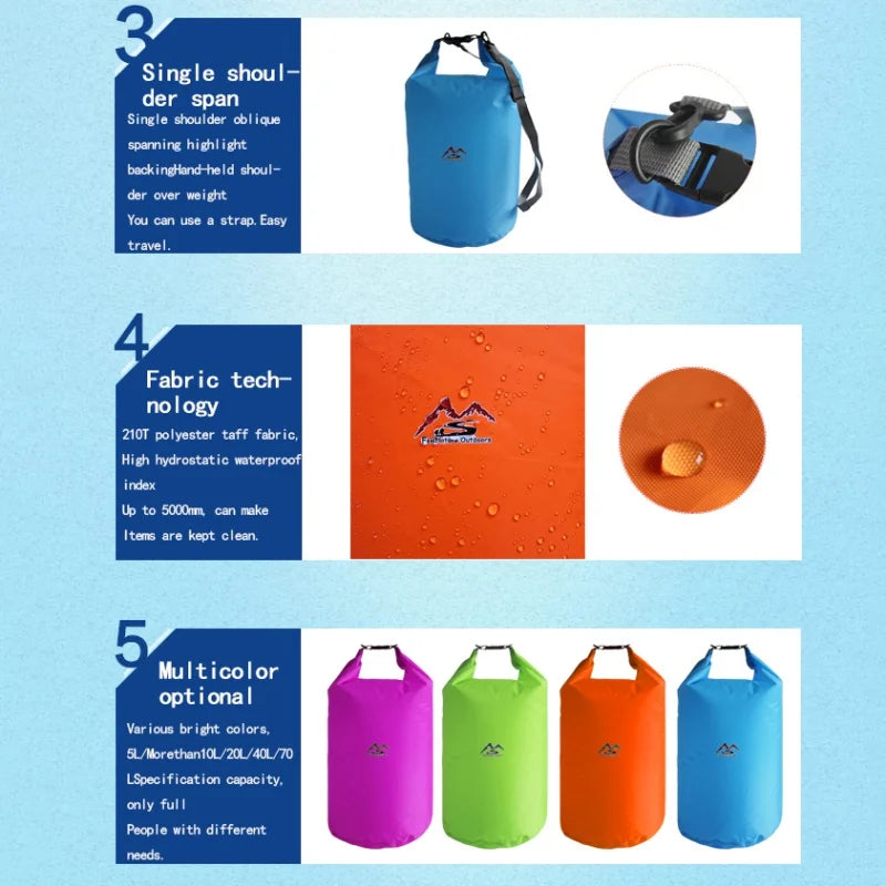 5/10/20/40/70L Waterproof Dry Bag Sack for Camping Drift Trekking Swimming Rafting Kayak River Fishing Outdoor Waterbag Storage