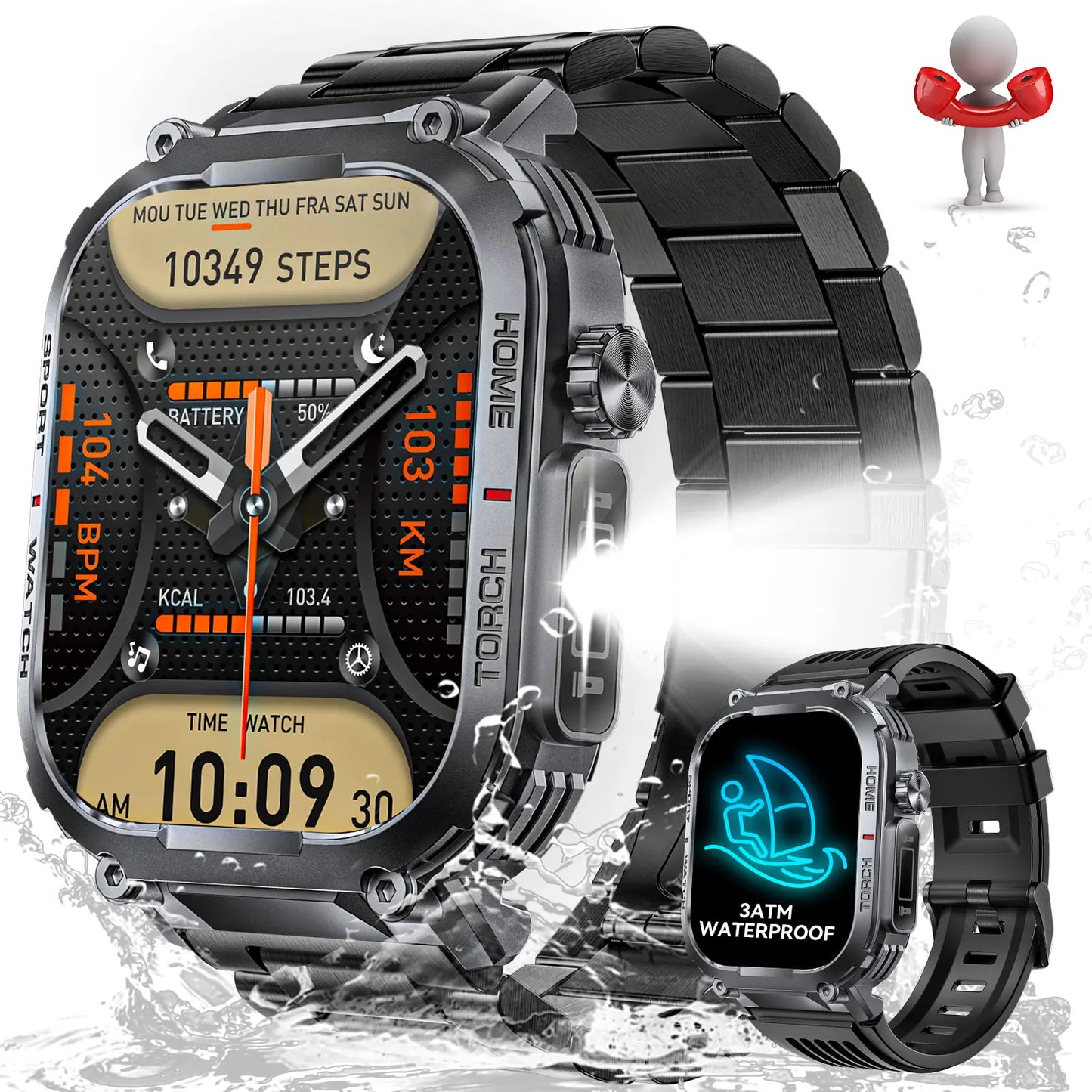 LaNikar S320B Smart Watch with Compass and LED Flashlight