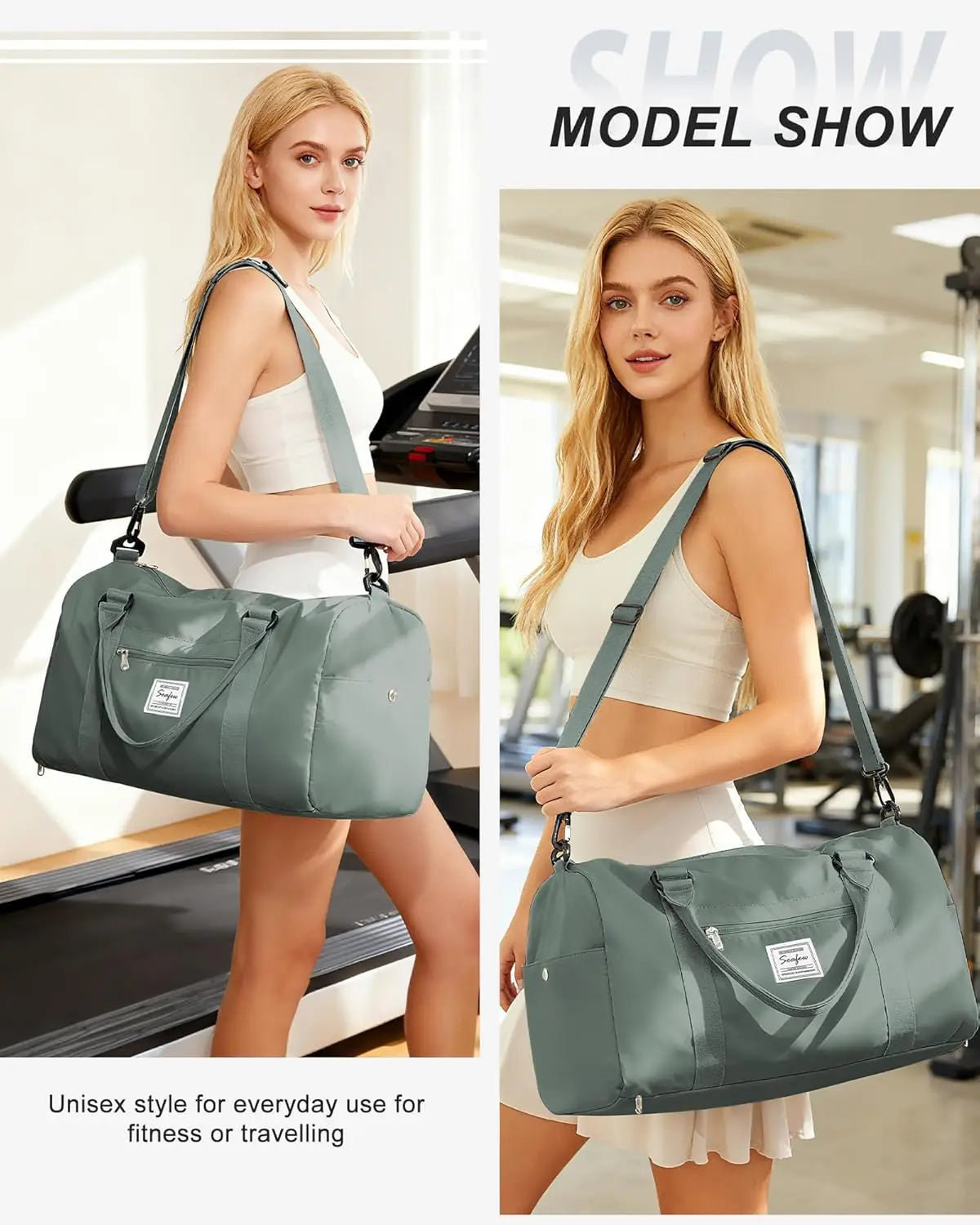 Women's Gym Bag, Travel Duffel Carry-On Sport Tote for Weekend Overnight Trips