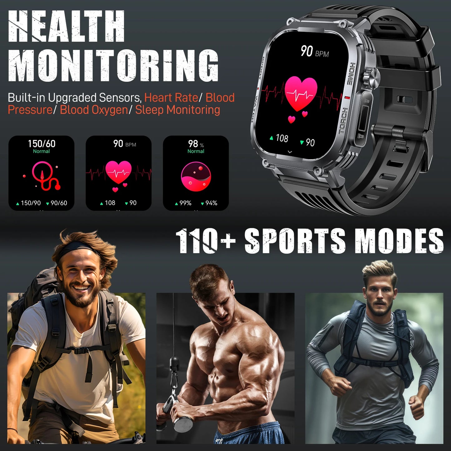 LaNikar S320B Smart Watch with Compass and LED Flashlight