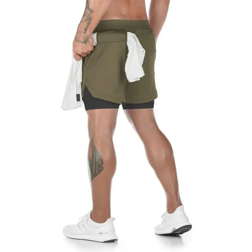 NONECN 2 In 1 Running Shorts Men Quick Dry Fitness