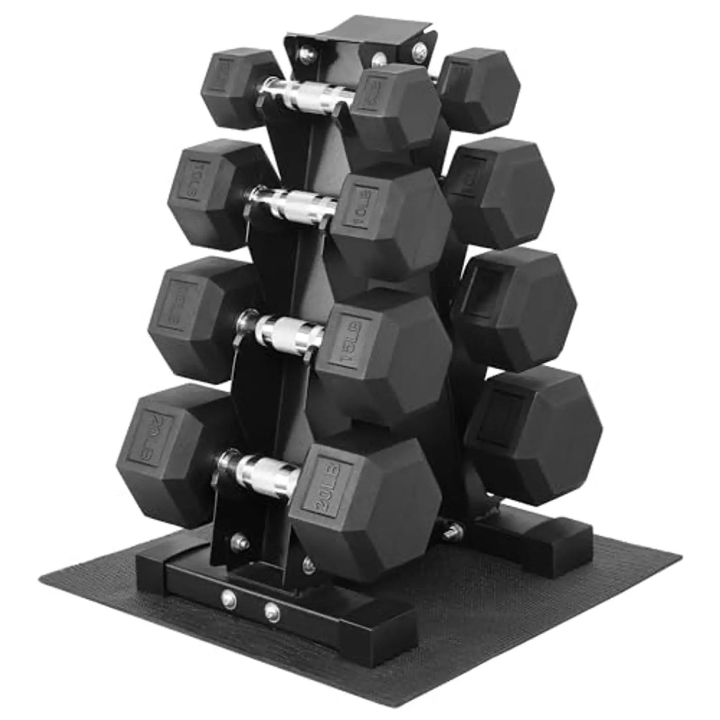 Dumbbell Set With Storage Rack Rubber Coated Hex Weights