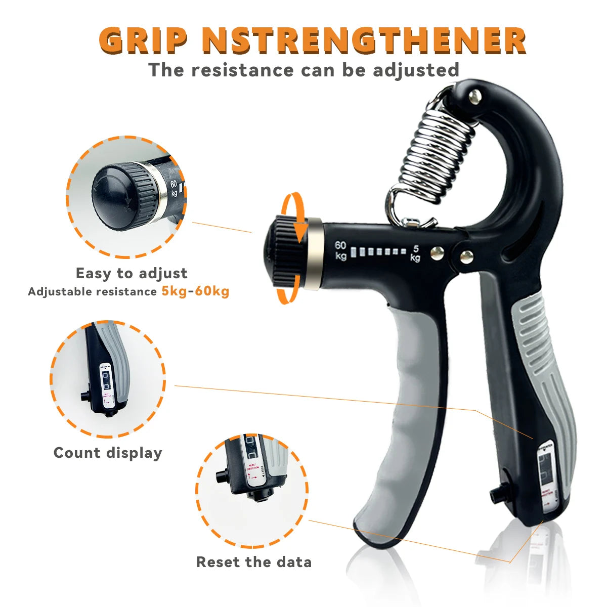 NONE Adjustable Hand Grip Strength Trainer 11-132 Lbs Forearm Rehab