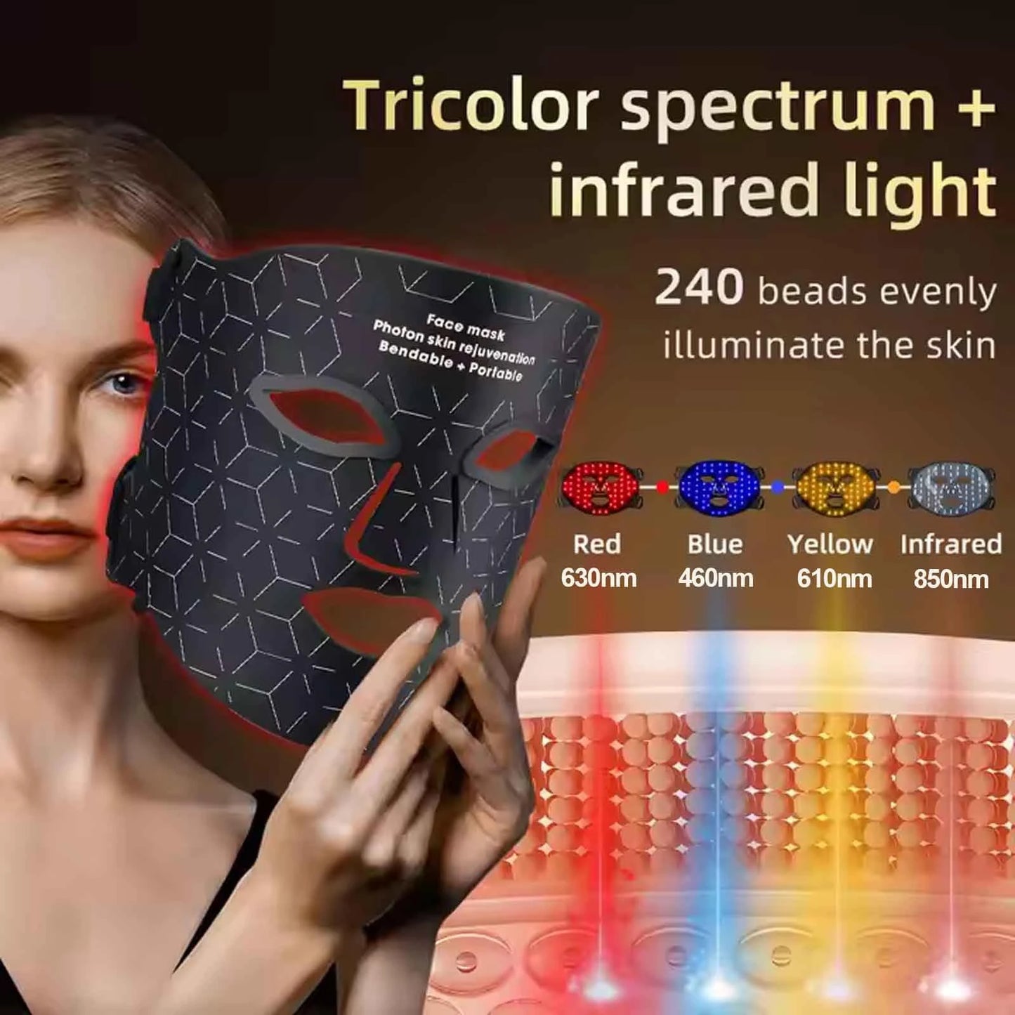 UBilli 4 Modes Portable LED Face Mask Red Light Therapy for Anti Aging
