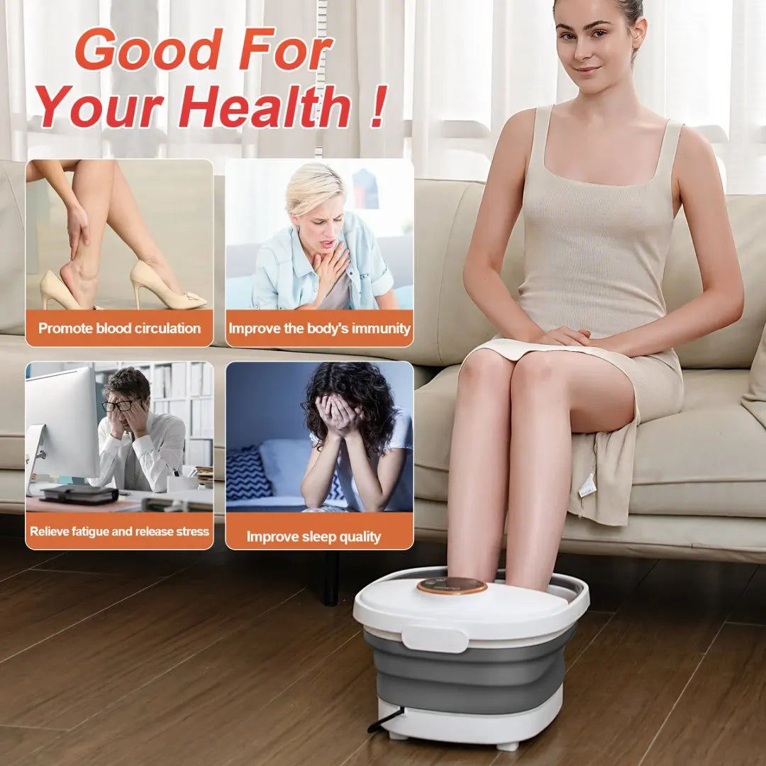 Collapsible Foot Spa Massager Electric Foldable Foot Soaker Tub with Remote Control 24 Heating Levels 6 Massage Rollers Surfing