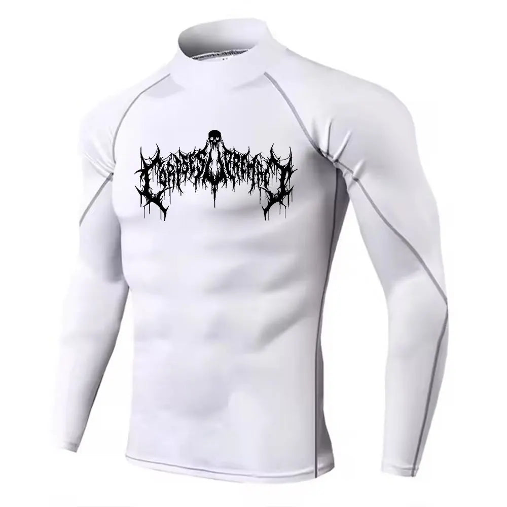 NONECN Y2K Men's Turtleneck Compression Shirt Rash Guard