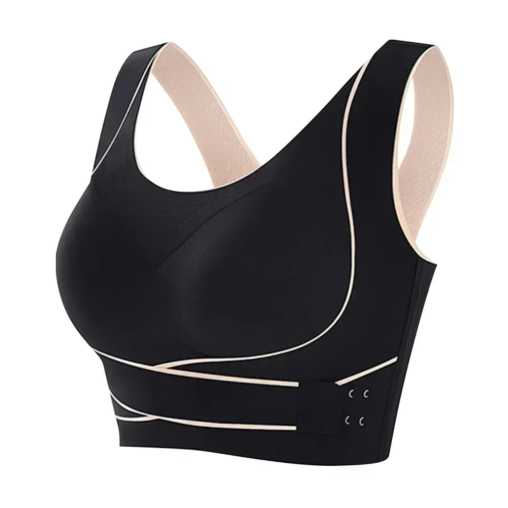 NONECN Wireless Padded Sports Bra Front Adjustable Buckle