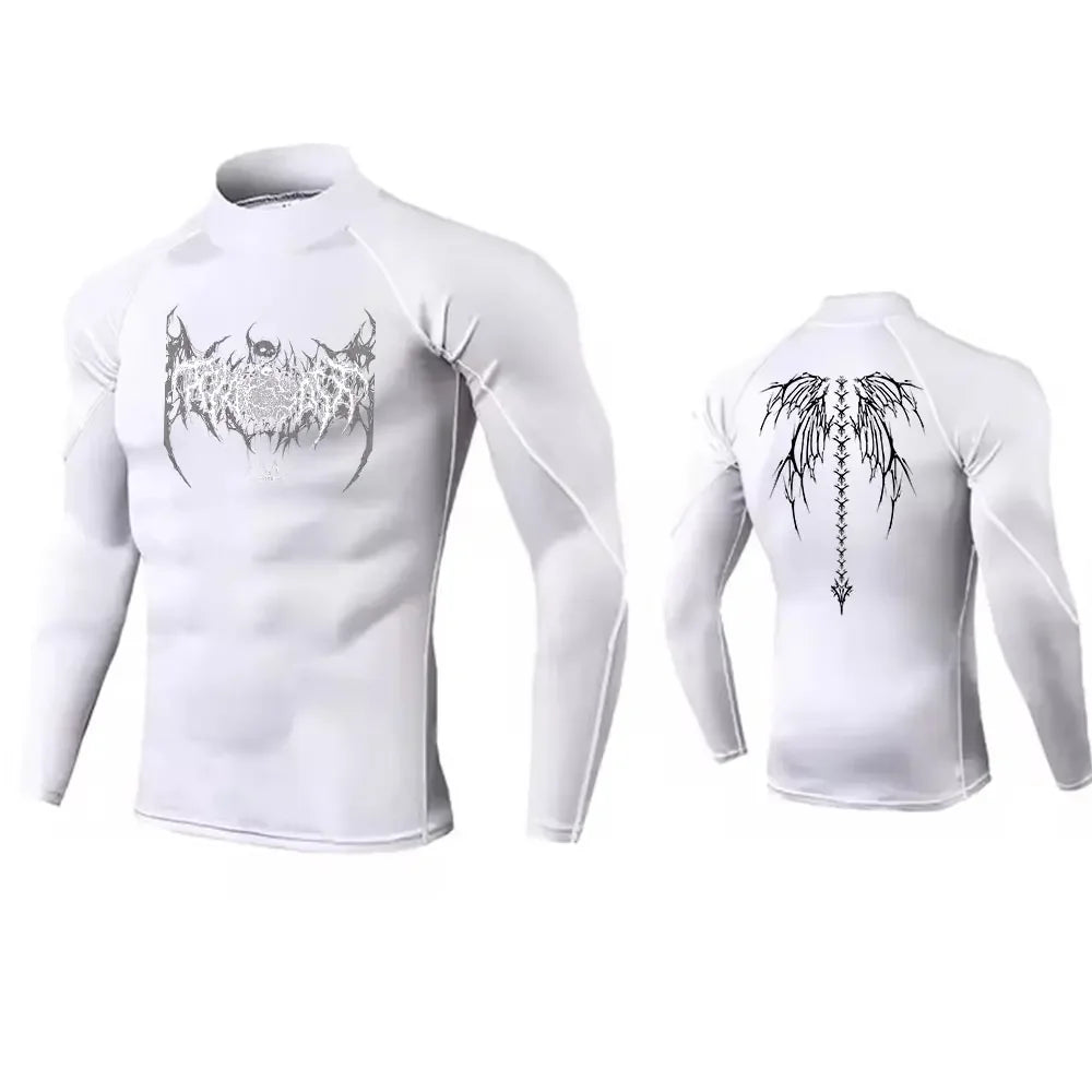 NONECN Y2K Men's Turtleneck Compression Shirt Rash Guard
