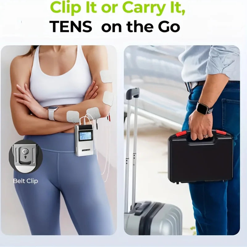 TENS EMS Rechargeable Device With 8 Pads And Carry Case
