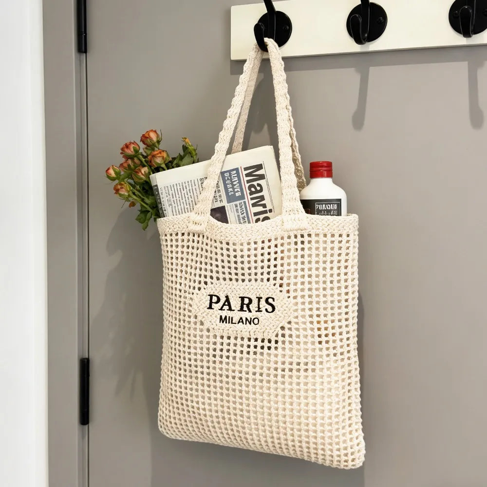 NONECN Crochet Tote Bag For Women Mesh Beach Tote Bag