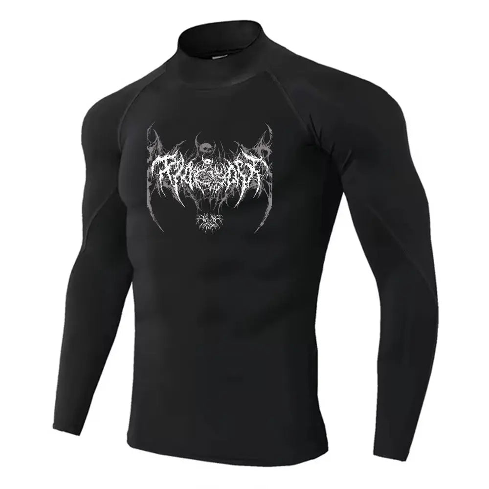 NONECN Y2K Men's Turtleneck Compression Shirt Rash Guard