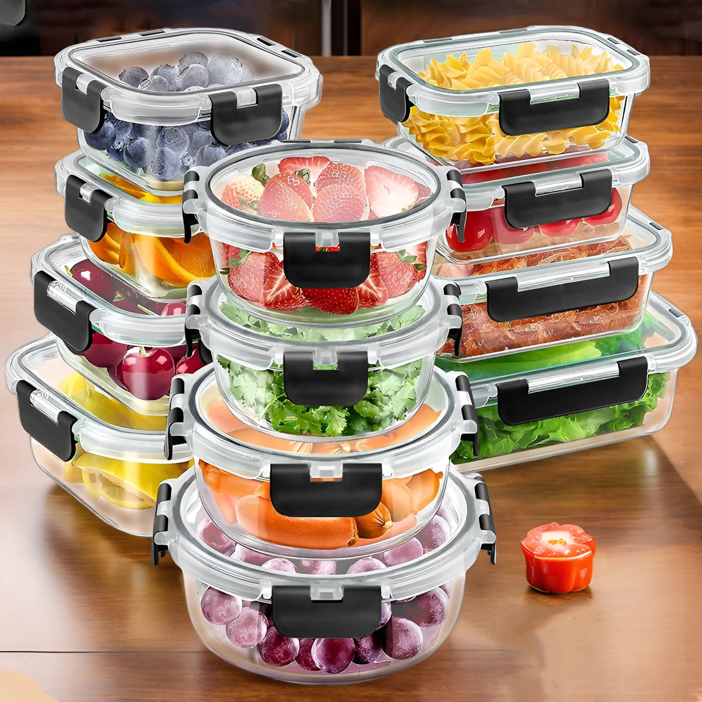 Glass Lunch Containers, 12-Piece, BPA Free, Dishwasher Safe