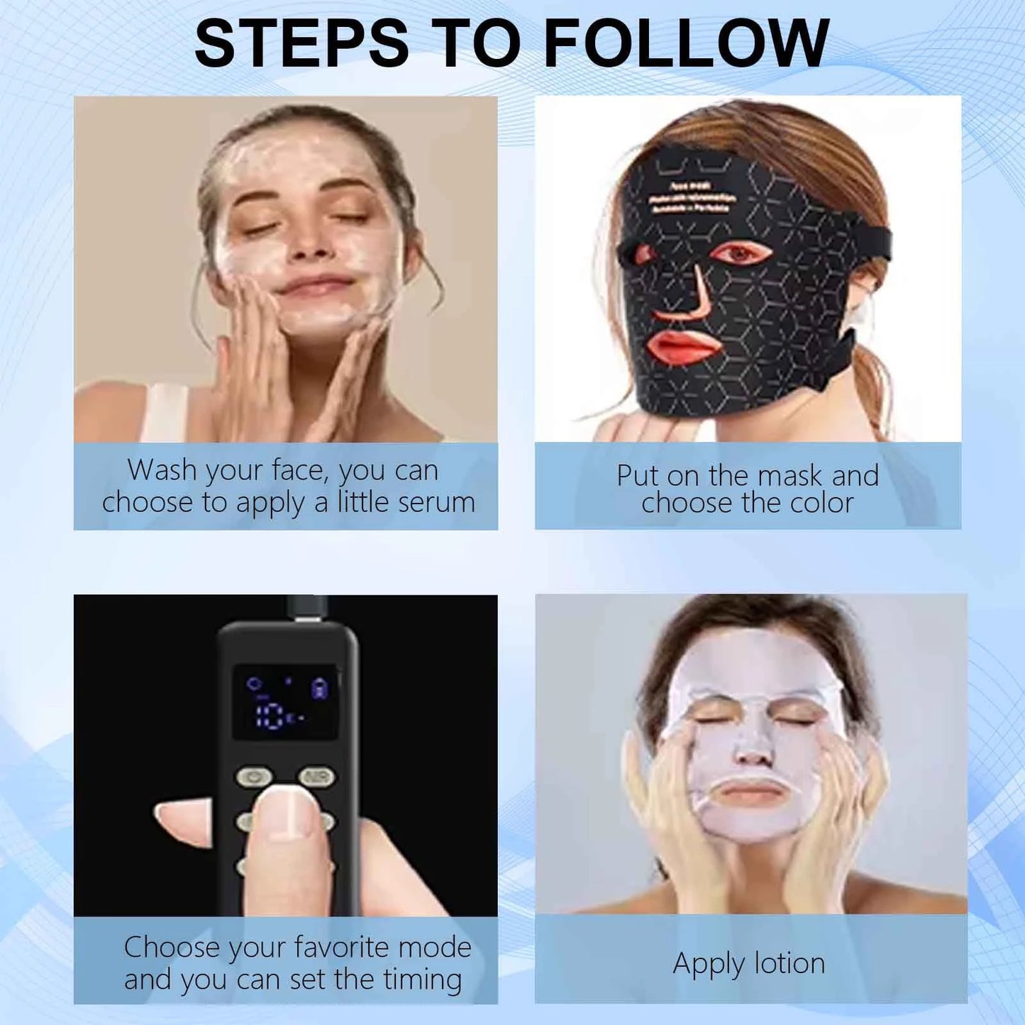 UBilli 4 Modes Portable LED Face Mask Red Light Therapy for Anti Aging