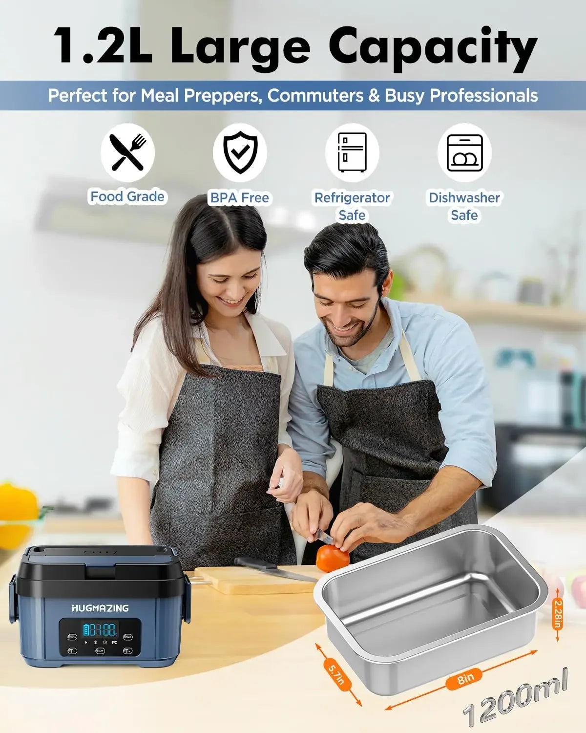 Cordless Electric Lunch Box Rechargeable Self Heating Warmer Container