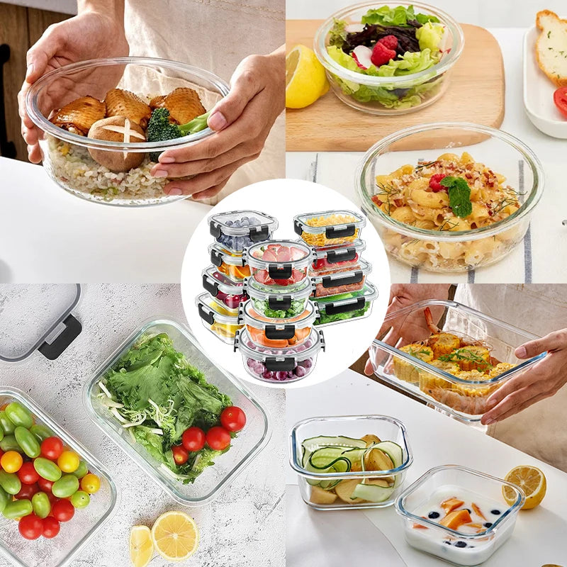 Glass Lunch Containers, 12-Piece, BPA Free, Dishwasher Safe