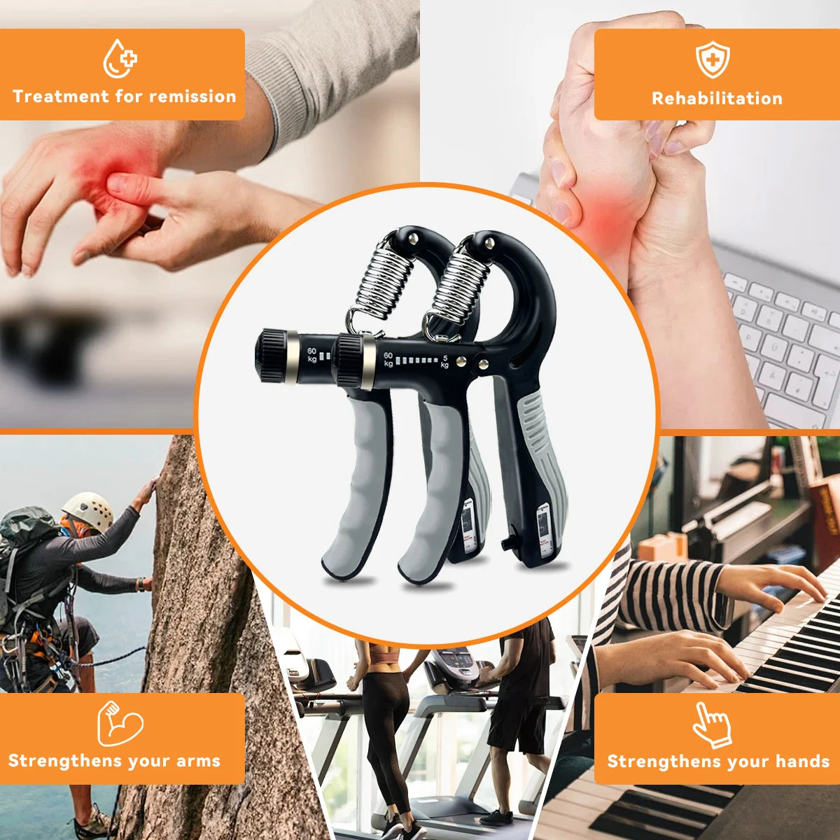 NONE Adjustable Hand Grip Strength Trainer 11-132 Lbs Forearm Rehab