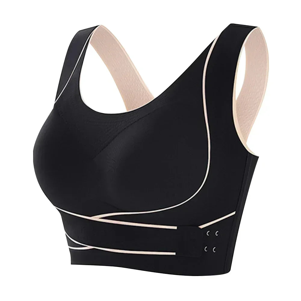 NONECN Wireless Padded Sports Bra Front Adjustable Buckle